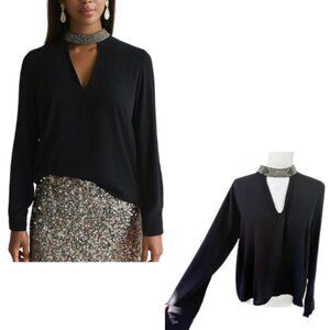 ASTR Silver Beaded Black Long Sleeve Blouse - Size M